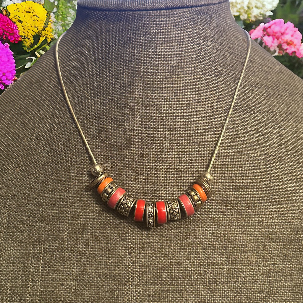 Roman Silver Tone Charm Necklace 14$